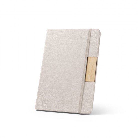 Caderno 14x21cm em tecido poli&eacute;ster 100% reciclado Promocional