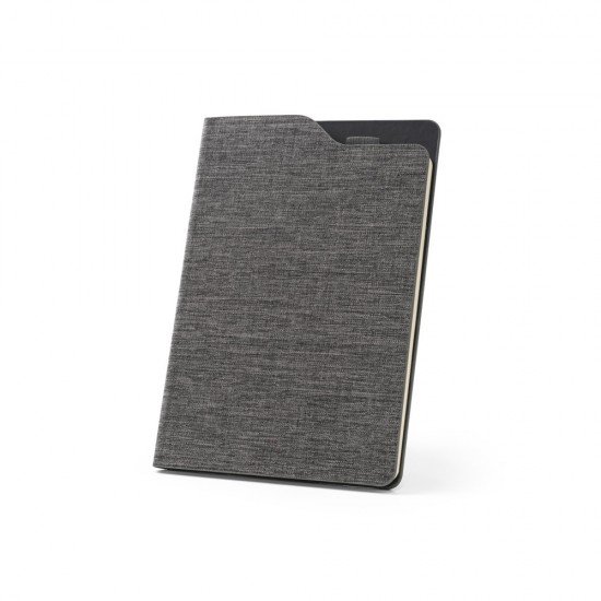 Caderno 14x21cm em tecido poli&eacute;ster 100% reciclado Promocional