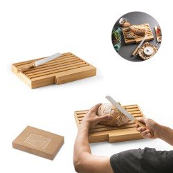 T&aacute;bua para P&atilde;o em Bambu com Faca em A&ccedil;o Inox Personalizada