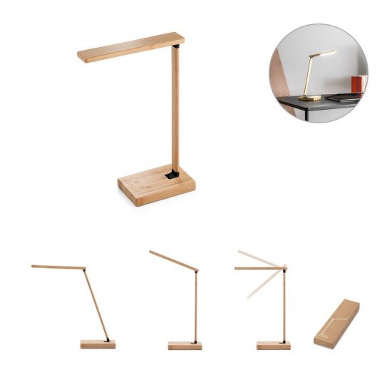 Lumin&aacute;ria de Mesa em bambu com carregador wireless Personalizado