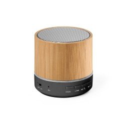 Caixa de som port&aacute;til com microfone, em bambu Personalizada