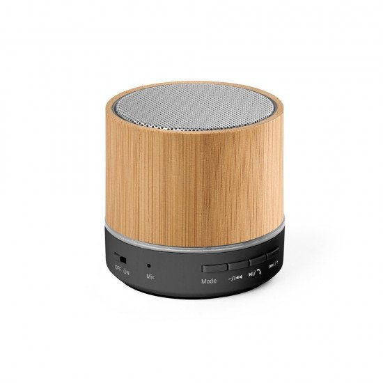 Caixa de som port&aacute;til com microfone, em bambu Personalizada